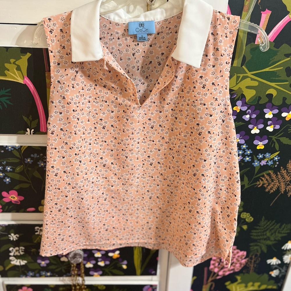 CECE pink flower sleeveless blouse sz small